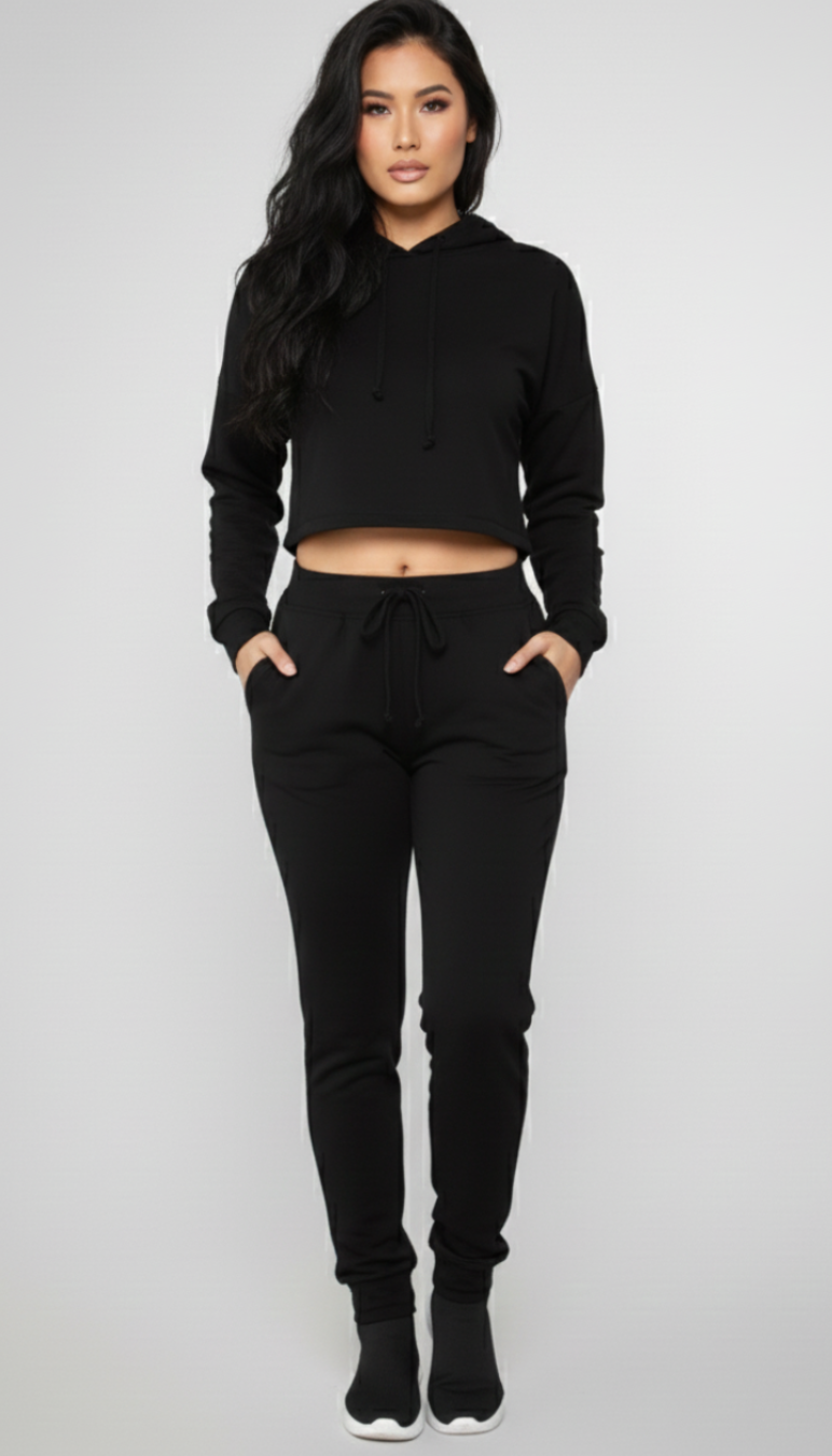 Essential Cropped Hoodie Set